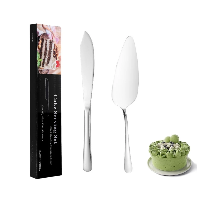 2PCS Cake Shovel Set Stainless Steel Bread Pizza Knife Dessert Pie Fondant Divider Cutter Spatula Server Baking Tool For Wedding