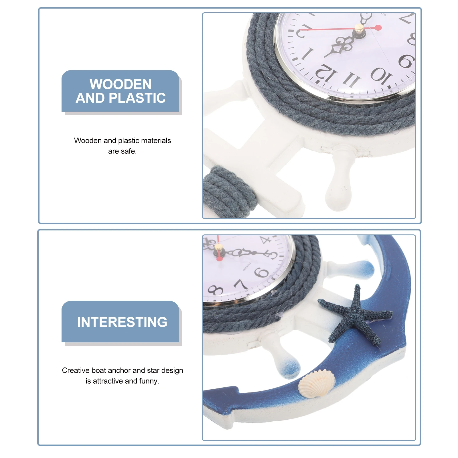 

Boat Anchor Wall Mediterranean Style Wall Hanging Clock Star Design Home Decorative Clock For Living Room Bedroom Wooden