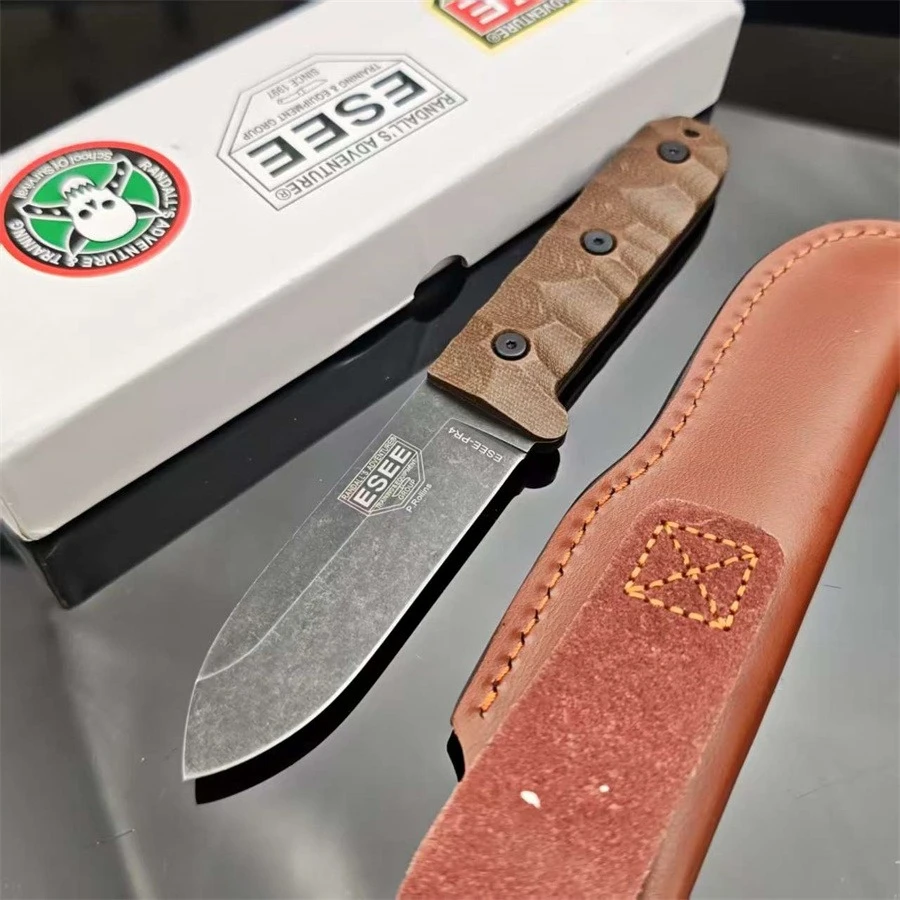 ES / EE PR4 Straight Knife D2 Blade Outdoor Hunting Sharp Cutting High Hardness Multi-functional with Sheath Knives Gift for Men