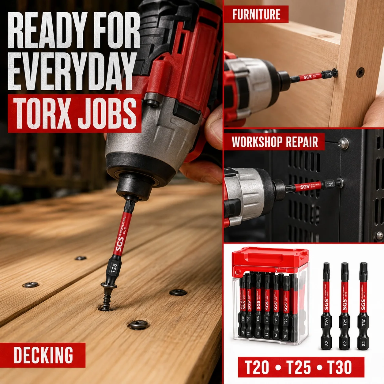 15/17-teiliges 50mm Magnetisches Torx-Schlagschrauber-Bit-Set T20 T25 T30 T40, S2-Stahl 1/4 Zoll Sechskant-Bit-Set mit Koffer für Terrassendielen- und Möbelreparatur – Detail 9