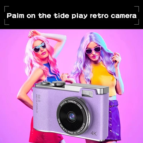 Imagen 2 del producto Cámara Digital portátil 4K HD cámara para niños cámaras duales delanteras y traseras 48MP Autofocus 2,4 pulgadas videocámara de vídeo CCD de moda Retro