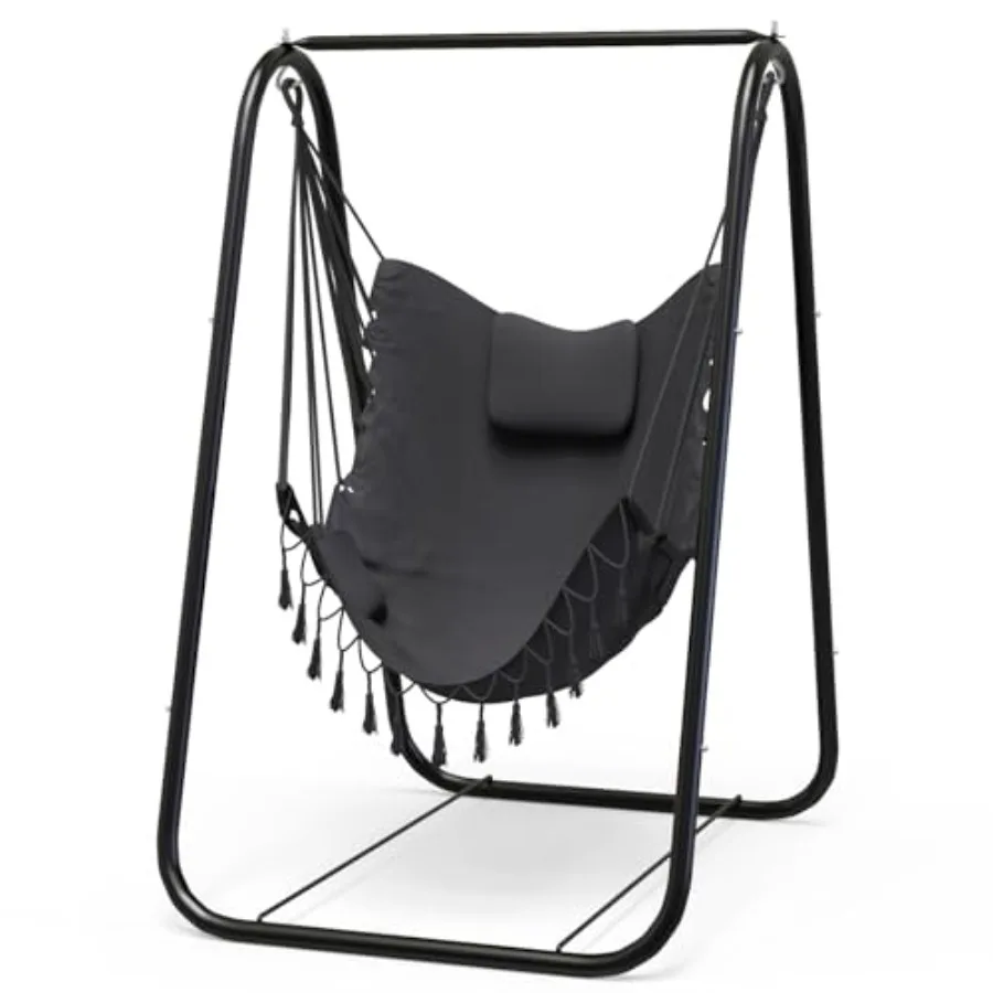 

Hammock Chair with Stand for Indoor Outdoor Patio Yard Garden Porch Heavy-Duty Rustproof Hanging Swing Chair Grey