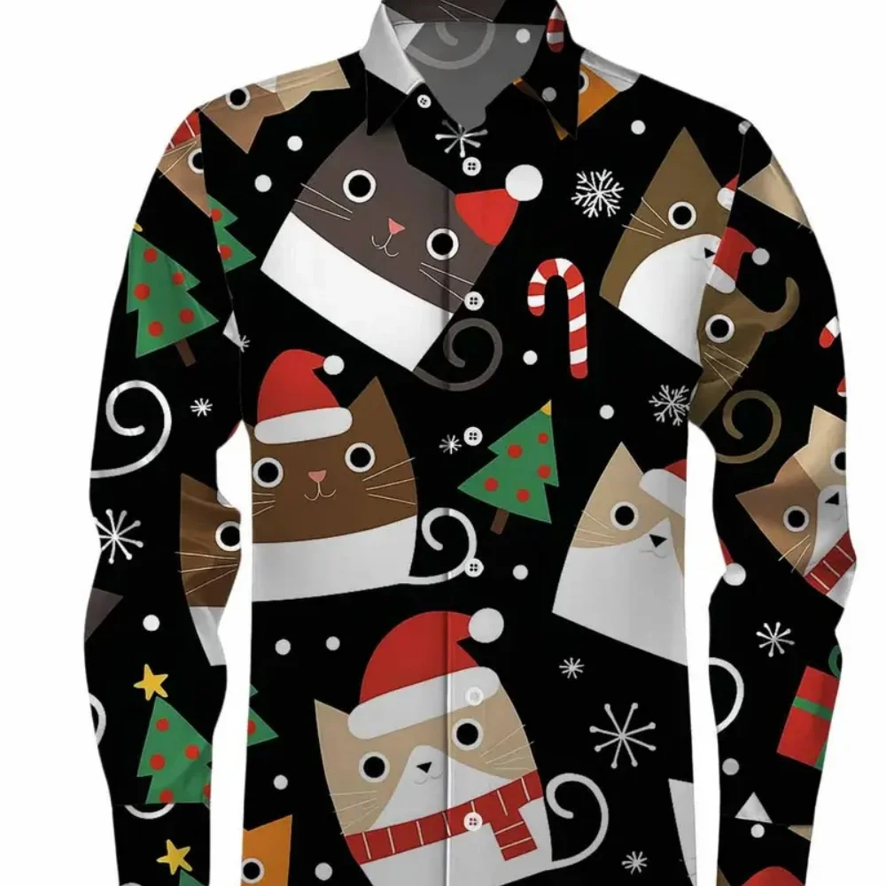 

Мужская рубашка больших размеров с длинными рукавами для рождественской вечеринки, повседневная мужская рубашка с воротником на пуговицах с 3D принтом, быстрая доставка