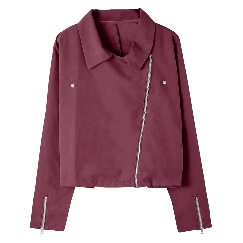 Leather Women Motorcycle Coat For Bike Womens Short Lapel Long Sleeve Open Front Women Vintage Loose Windbreaker s