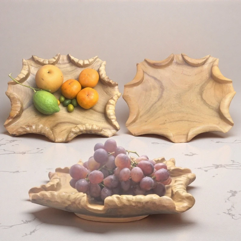 

Fragrant camphor wood solid wood fruit pot art wooden bowl household snack fruit Chinese high-end fruit plate wooden tray wood
