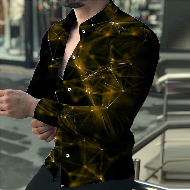 Stylish and cool casual long-sleeved shirt for men with a beautiful starry sky pattern and 3D digital printing.