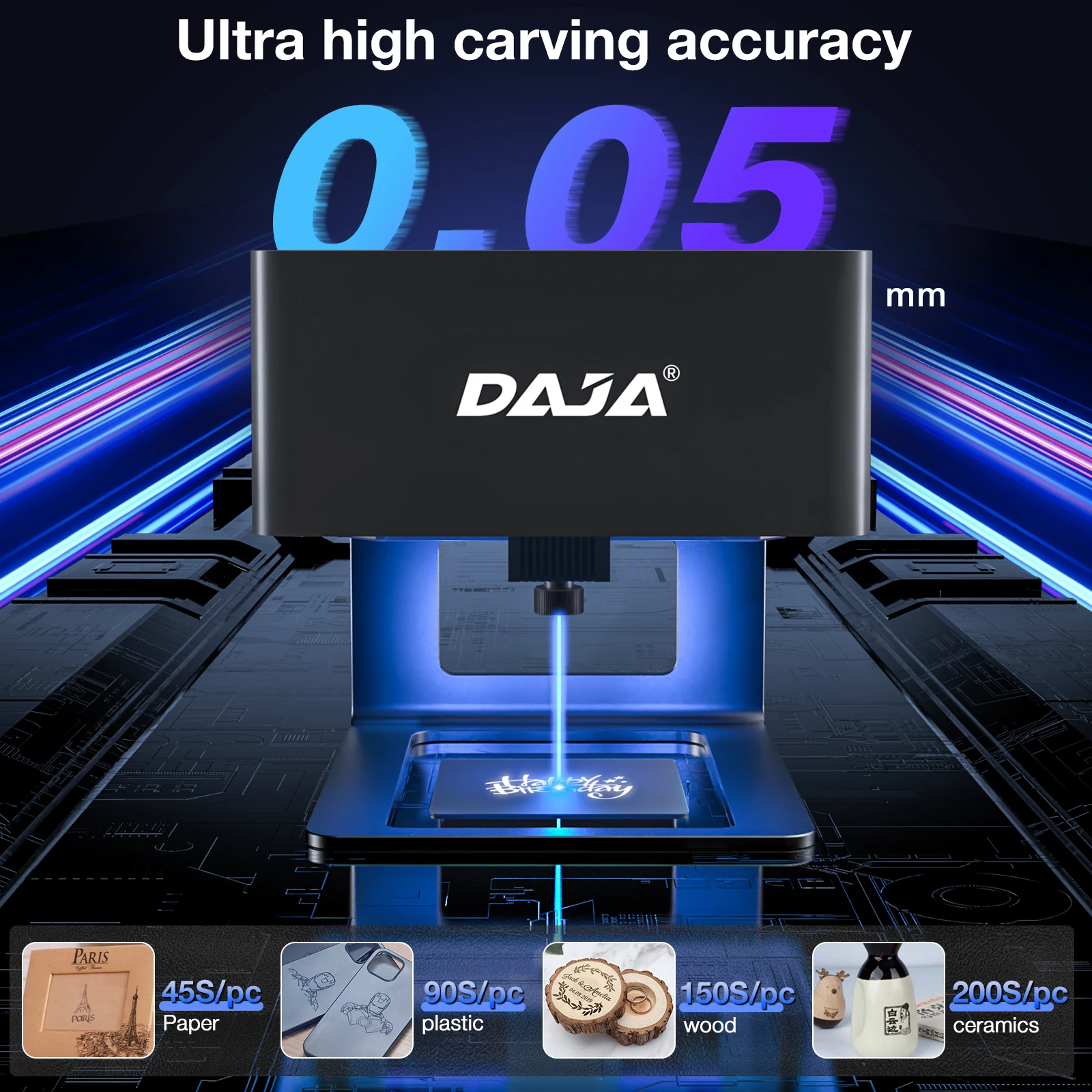 DAJA DJ6 Laser Engraving Machine Mini Portable Mobile APP Computer Laser Engraver for Engraved Painted Metal Wood Plastic Paper