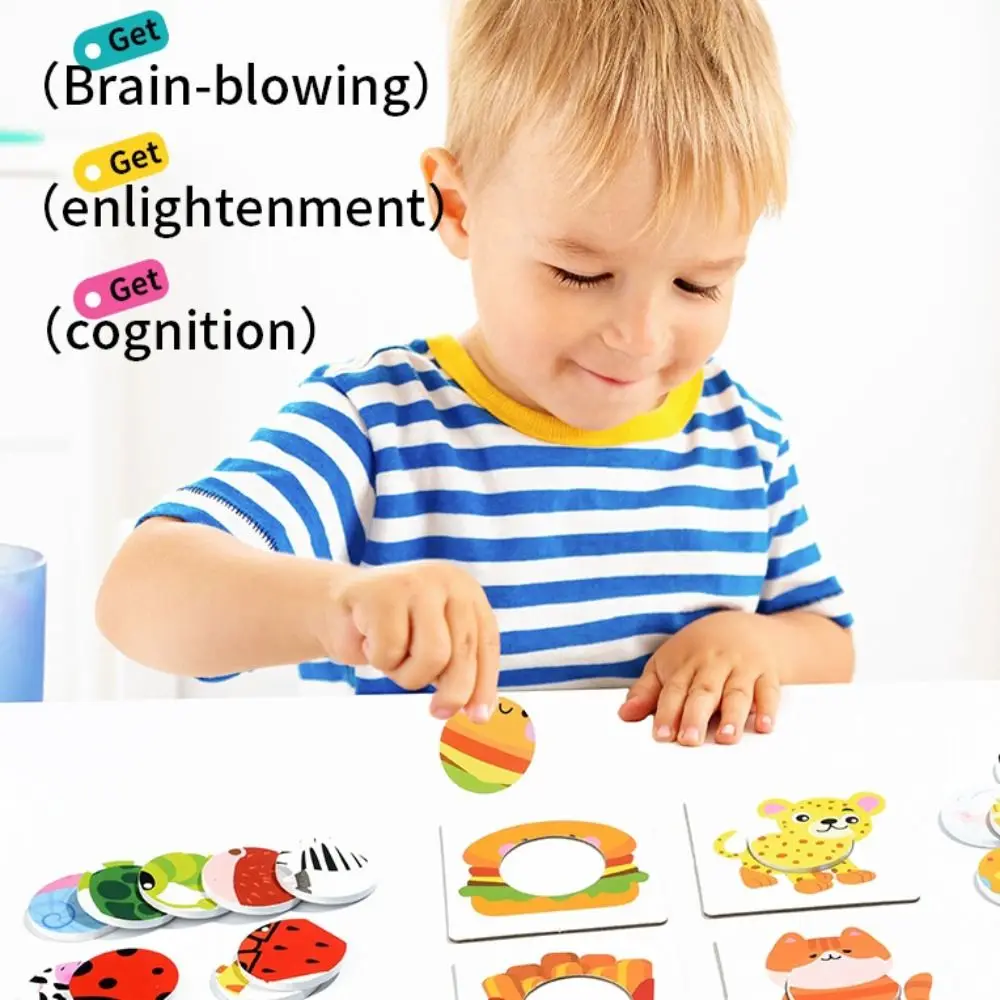 Paper Kids Wooden Matching Toys Food Cognitive Montessori 3D Puzzle Board Game Animal Pattern DIY Graph Card Matching Games