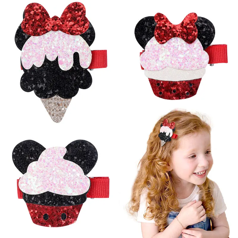 3PCS Glitter Cupcake Hair Clips Cute Bow knot Hairpins Barrettes Boutique Girls Princess Icecream Headwear Hair Accessories