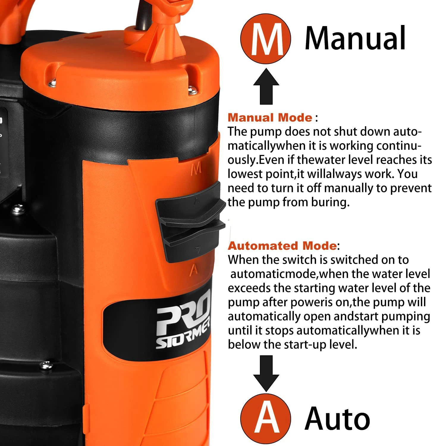 Imagem -04 - Bomba de Depósito 3500 Gph 1hp Submersível Limpa Bomba de Água Suja com Build-in Interruptor de Flutuador para Piscina Lagoa Jardim Prostormer