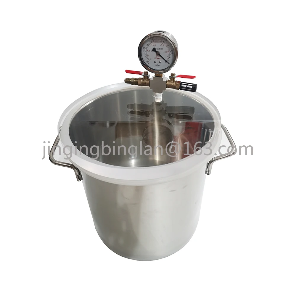 

25CM Vacuum Defoaming Tank Barrel Stainless Steel Vacuum Chamber Crystal Glue Maker For AB Glue Epoxy Resin Silica Gel 10L