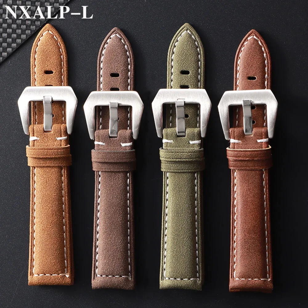 عالية الجودة الجلود حزام الساعات 18 مللي متر 20 مللي متر 22 مللي متر 24 مللي متر سوار أسود أزرق براون خمر ماتي حزام ساعة اليد للنساء الرجال المعصم الفرقة