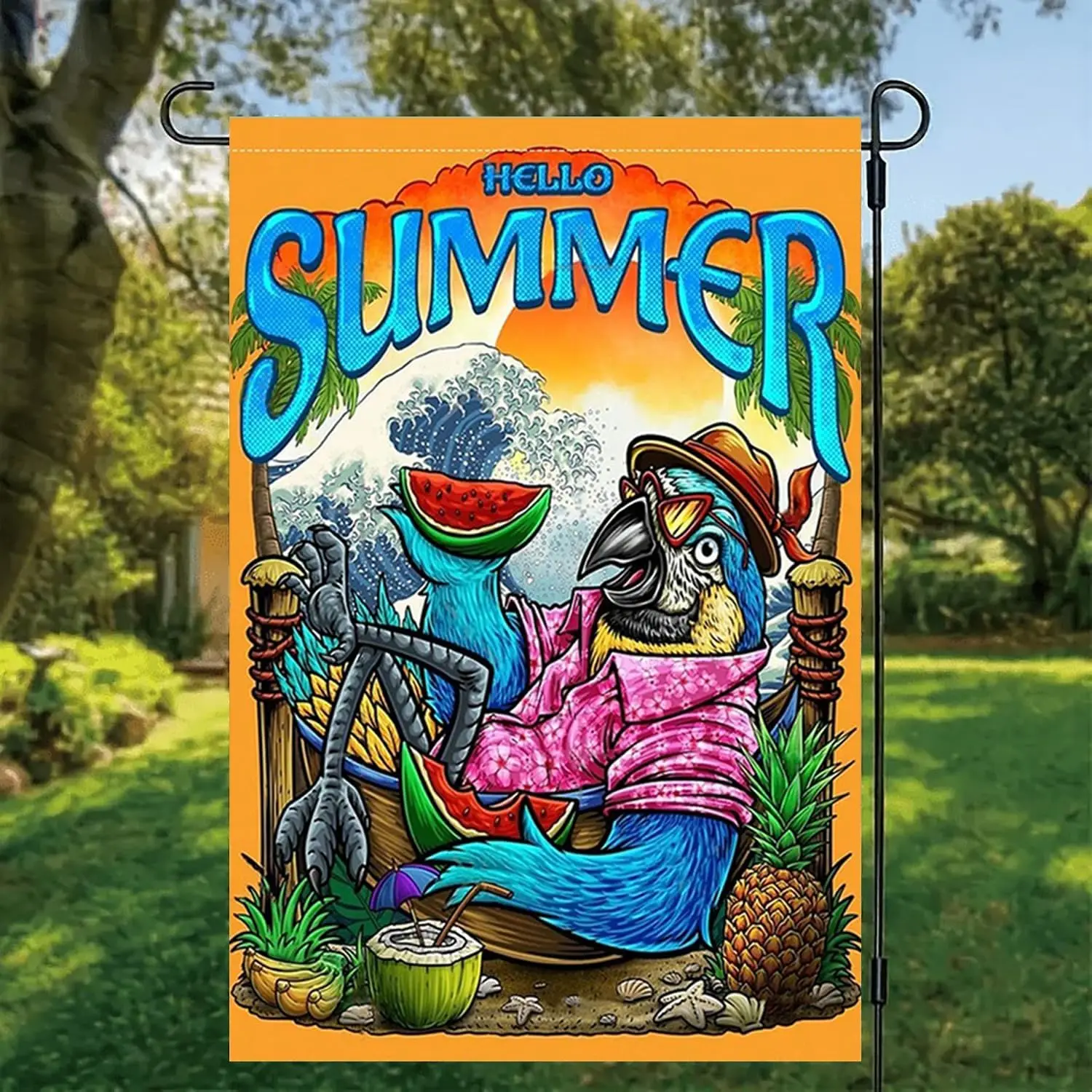 Hello Summer Garden Flag Parrot Vertical Double Sided Seasonal Farmhouse Yard Outdoor Decorations 12 X 18 Inch LLE WWL UUN
