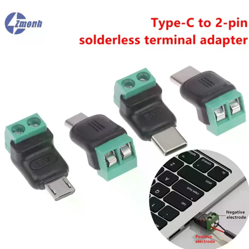 1/3Pcs USB C Adapter Male 2 Pin No Solder Electrical Equipment Solderless Connectors For Industrial Scientific Repair Charging
