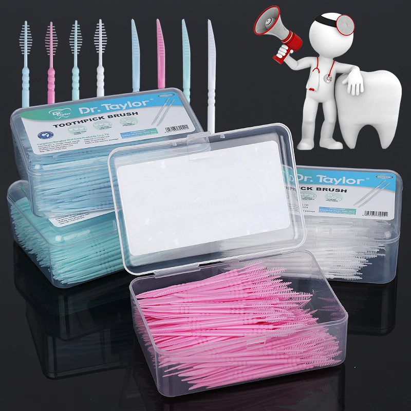 300pcs/box Toothpick Brush Double-headed Disposable Interdental Brush Household Oral Care Teeth Cleaning Sticks Brush
