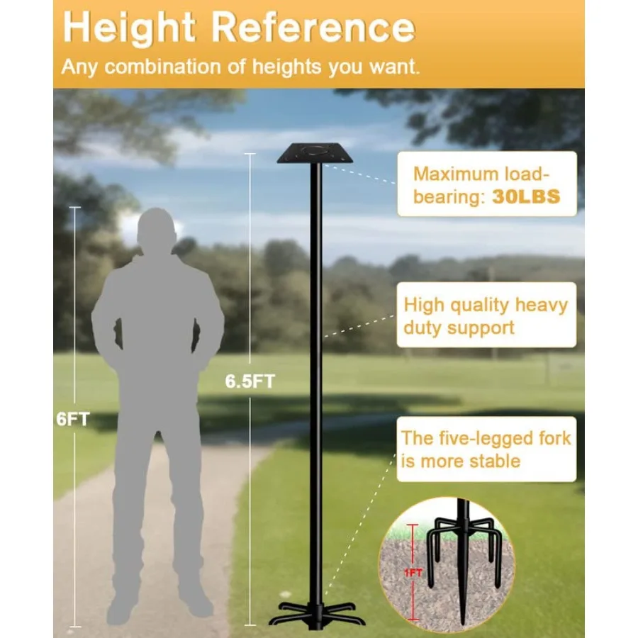 90Inch Heavy Duty Bird House Pole Mount Kit with Frosted Bird Feeder Pole Kit with 5 Prongs Base and 2 Plates for Outdoor Yard - view 2