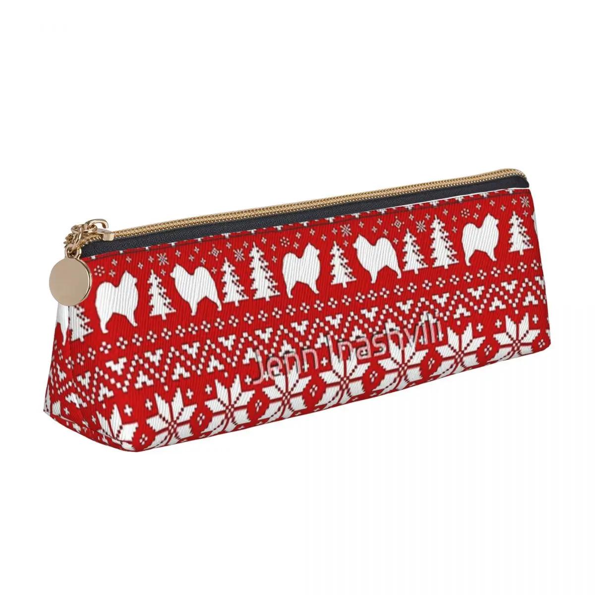 

Силуэты самоедских собак, рождественский праздничный узор, пенал для школы, коробка для ручек, сумка для карандашей, канцелярские принадлежности, сумка-держатель для ручек