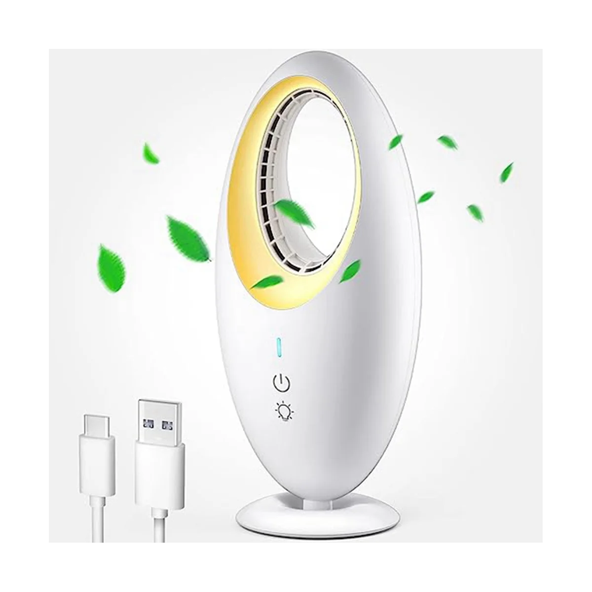 Desk Fan, Bladeless Fan Small Table Fan with Gradient LED Light, 4000MAh Quiet Portable Personal Fan with Touch Control