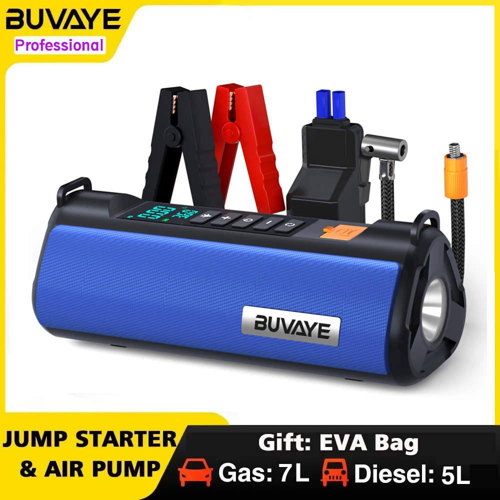 

BUVAYE Portable Tire Inflator Car Jump Starter Air Pump Outdoor Multifunctional Emergency Power and Air Compressor with EVA Bag