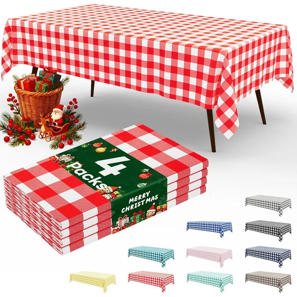 

Buffalo, 4 шт., 54x108, водонепроницаемые красно-белые клетчатые пластиковые скатерти для уличных и праздничных вечеринок