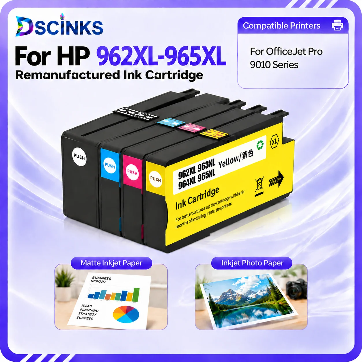 For HP 962XL 963XL 964XL 965XL Remanufactured Dye Ink Cartridge With Anti-Upgrade One-Time Chip Fit OfficeJet Pro 9010 Series