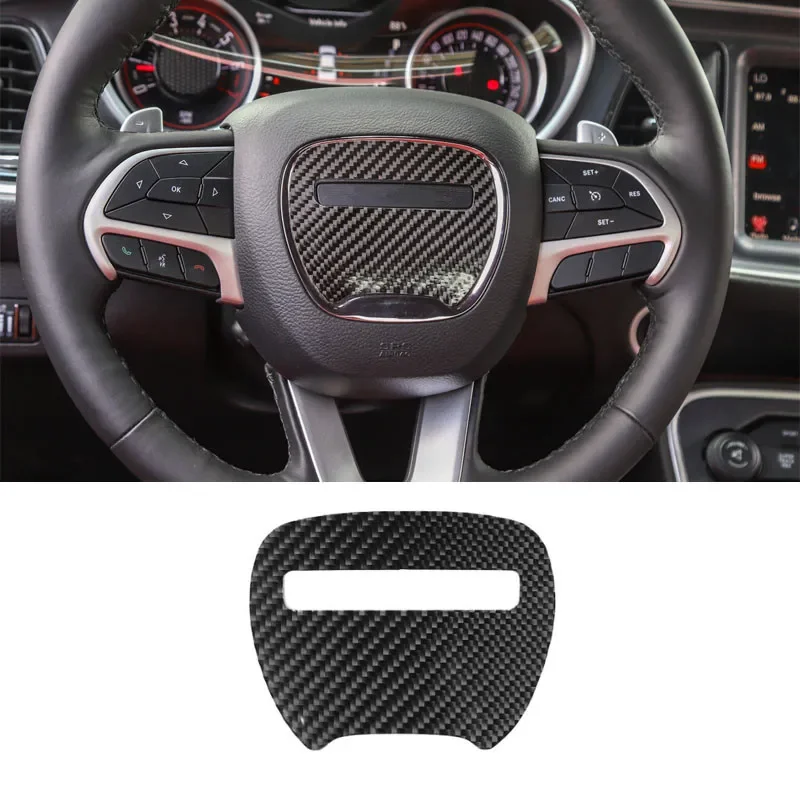 

For Dodge Challenger 2015+ Car Steering Wheel Center Decoration Stickers Decal Interior Car Accessories Carbon Fiber Style