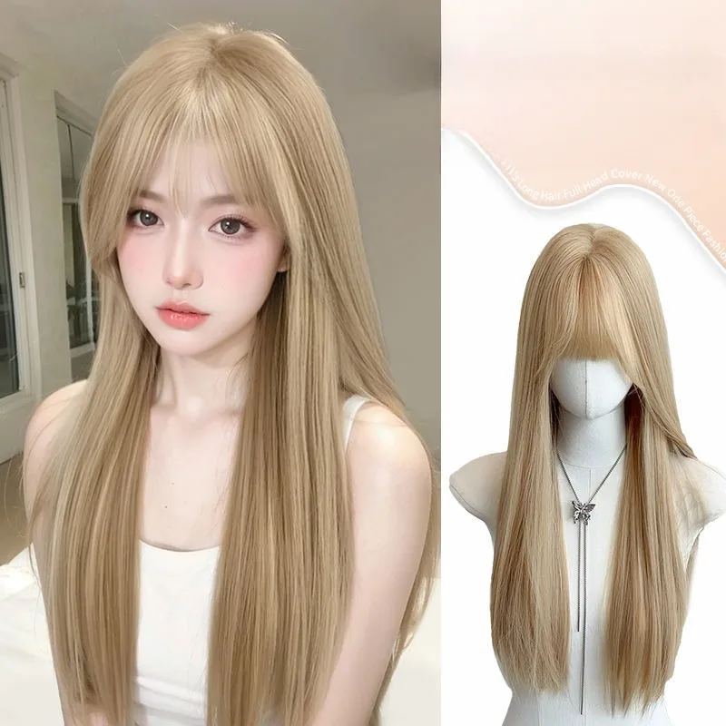 

Blond wigs for Women Long Straight Wig with Bangs Lolita Cosplay Heat Resistant Hair for Festival Party Daily Wear Synthetic wig