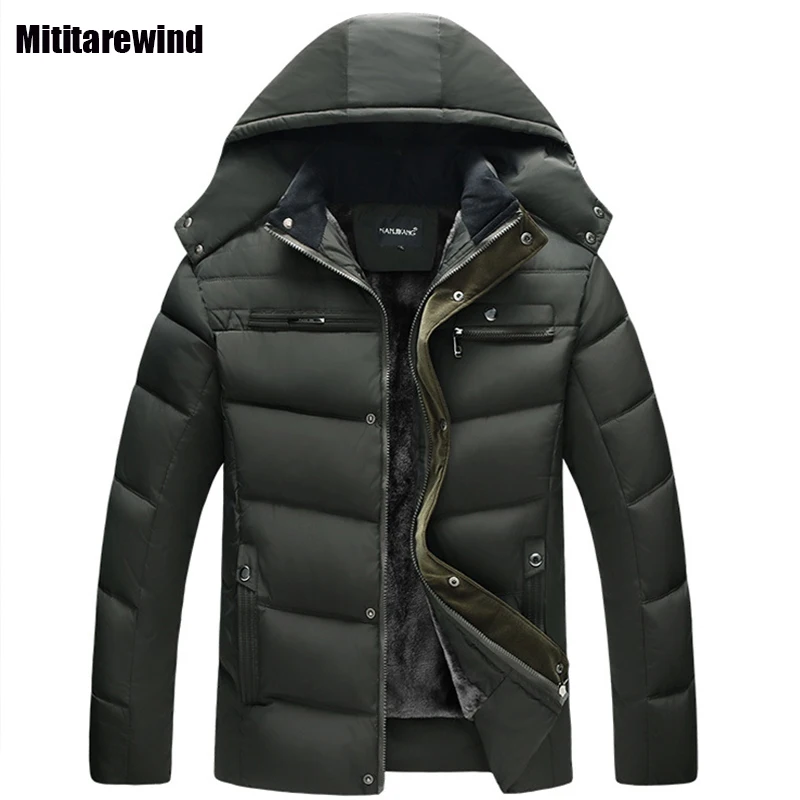 New Winter Men's Padding Daily Causal Keep Warm Male Coat Zipper Stand Collar Fleece Hooded Padded Jacket Fashion Short Parkas