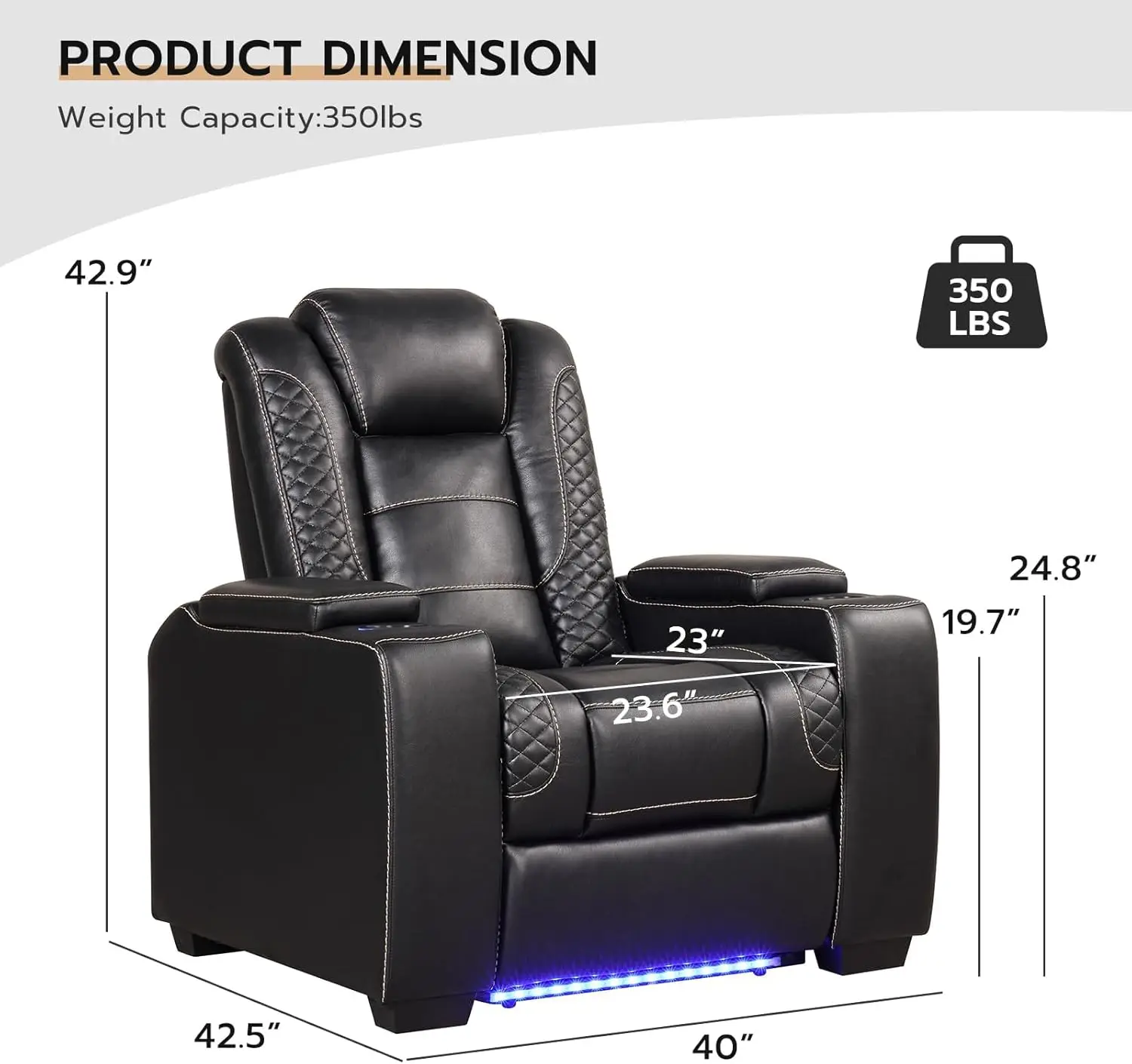 ANJ Power Home Theater Seating Set of 3, Black Faux Leather Electric Recliner Chair with Powered Headrest, Dual Motors Reclining