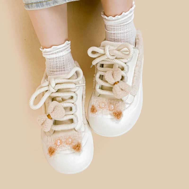 Amy and Michael Kawaii Shoes Girls Female Students Casual Chunky Sneakers Cute Women Hand-made Low Top Round Toe Canvas Shoes