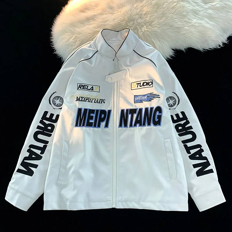 Chaqueta Bomber de béisbol estilo Harajuku para mujer, chaqueta holgada de cuero, estilo Hip Hop, Punk, Cyber Y2k, Yk2