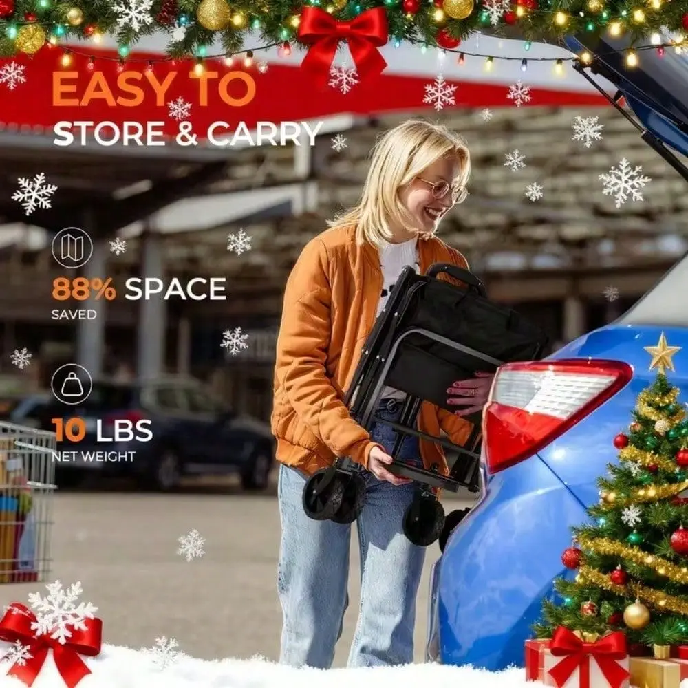 

Heavy Duty Wagon Cart Foldable Collapsible Utility Cart With AllTerrain Wheels For Beach, Shopping Sports Black