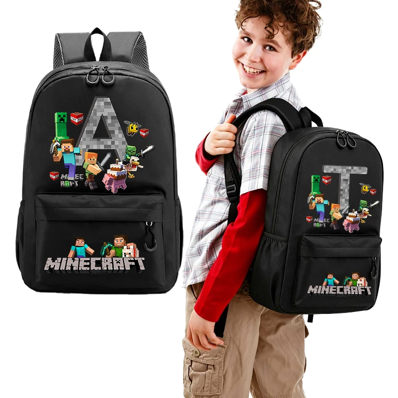 Mochila nueva de Minecrafted para niños, mochila escolar con letras A-Z, mochila escolar de dibujos animados Kawaii, mochila para niños y niñas, bolsa de gran capacidad para estudiantes, regalo