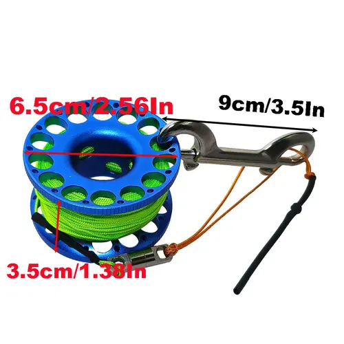 Imagen 2 del producto Carrete de buceo de aleación de aluminio de 30M, carrete de dedo con gancho de doble punta de acero inoxidable, carrete de dedo de buceo Cave Tech Wreck