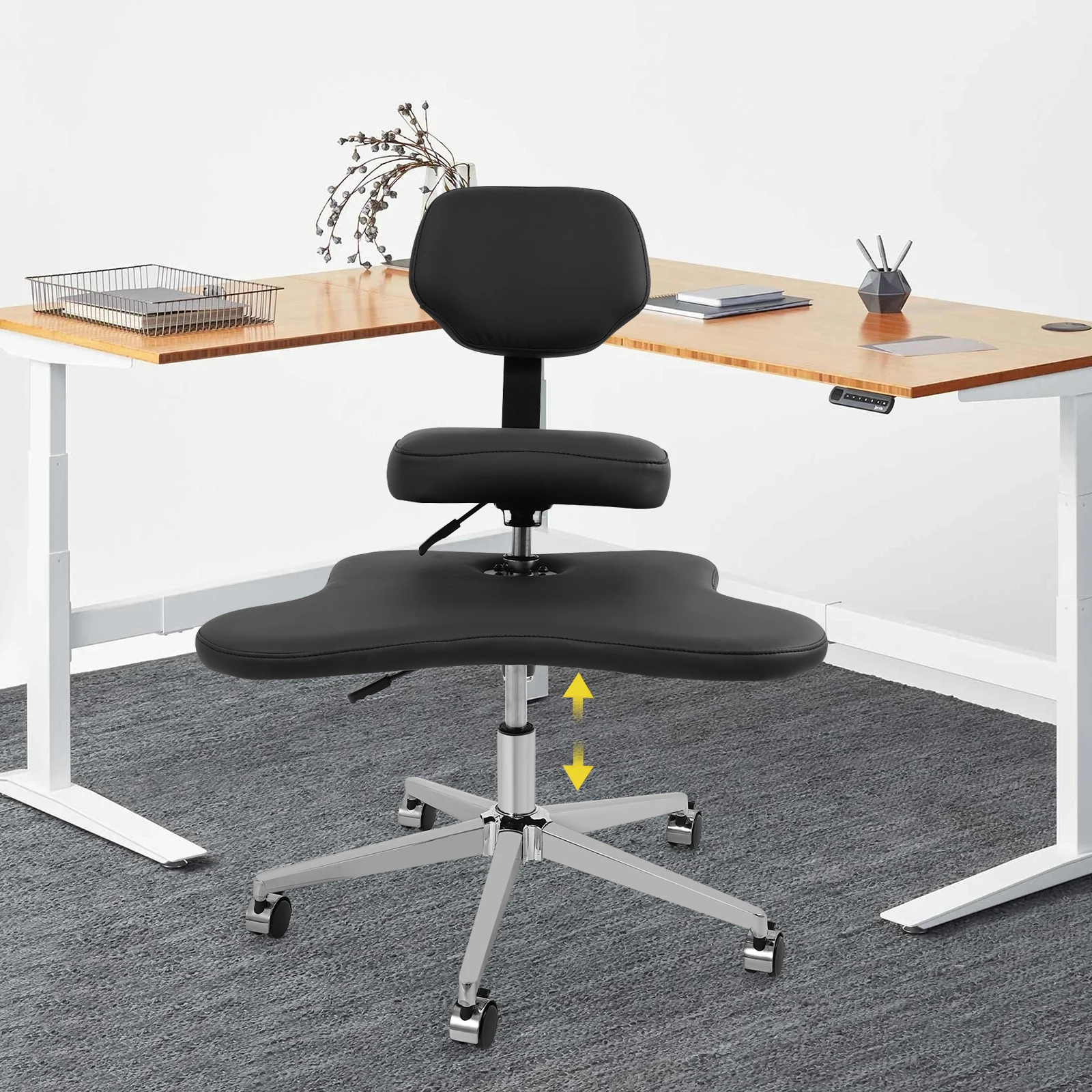 كرسي تأمل متقاطع الأرجل كرسي استرخاء مع عجلات ارتفاع مقعد قابل للتعديل لليوجا والعمل المكتبي تحسين الموقف