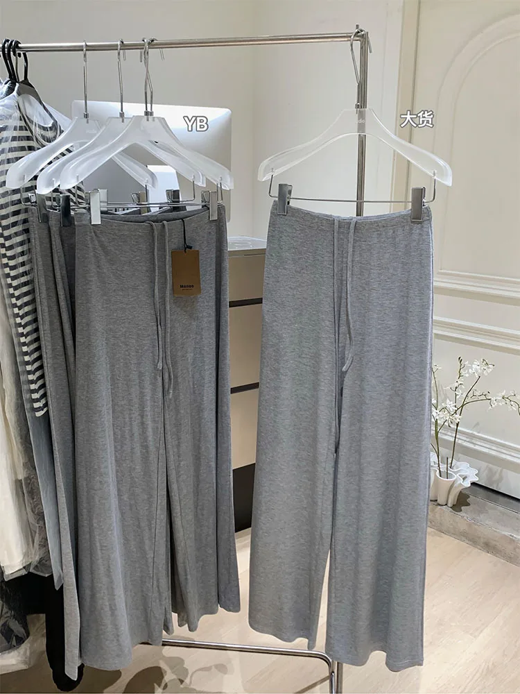 Harajuku Fashion Casual Loose Straight Pants Autumn 2024 Trend Elastic Waist Design Sweatpants Women Simple Grey Cozy Trousers