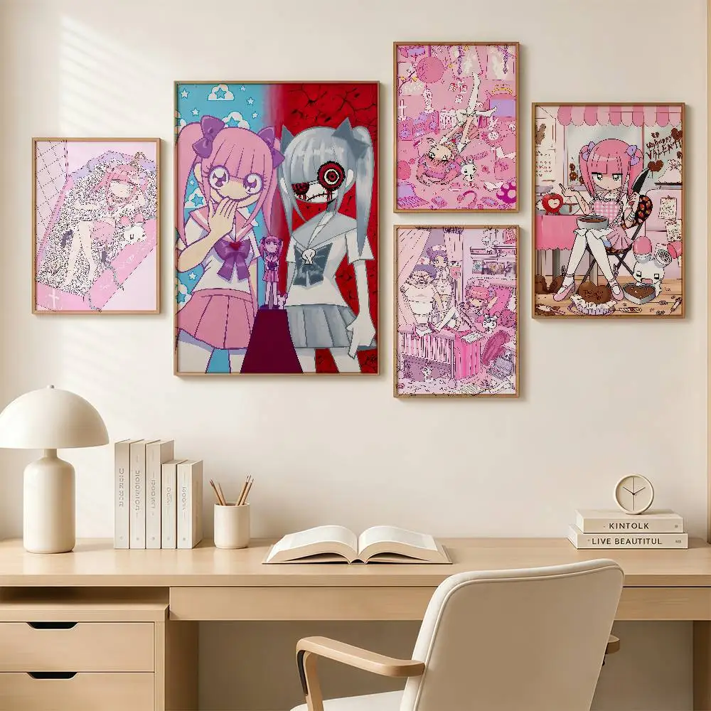kawaii M-Menhera-chan Posters Wall Art Retro Painting Home Room Cafe Club Dorm Wall Decor