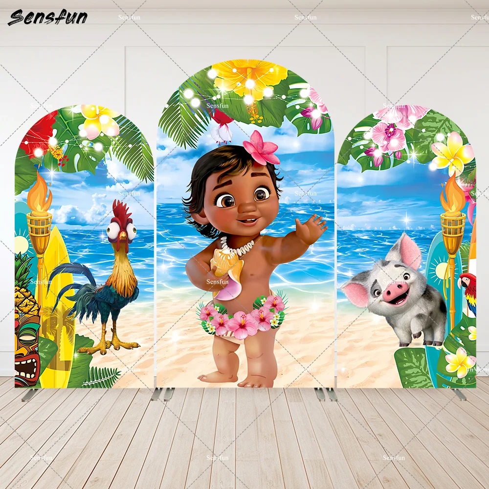 

Disney Baby Moana Arch Backdrop Cover Girls Princess Birthday Baby Shower Cartoon Vaiana Photo Wall Background Party Decoration