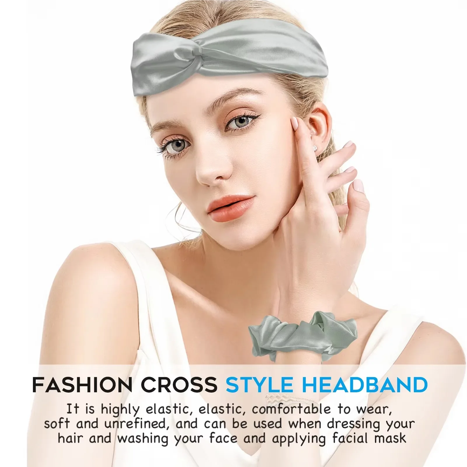 

Home four-piece ladies silk eye mask travel rest eye mask at night, hair band storage bag silk eye mask sleep suit.