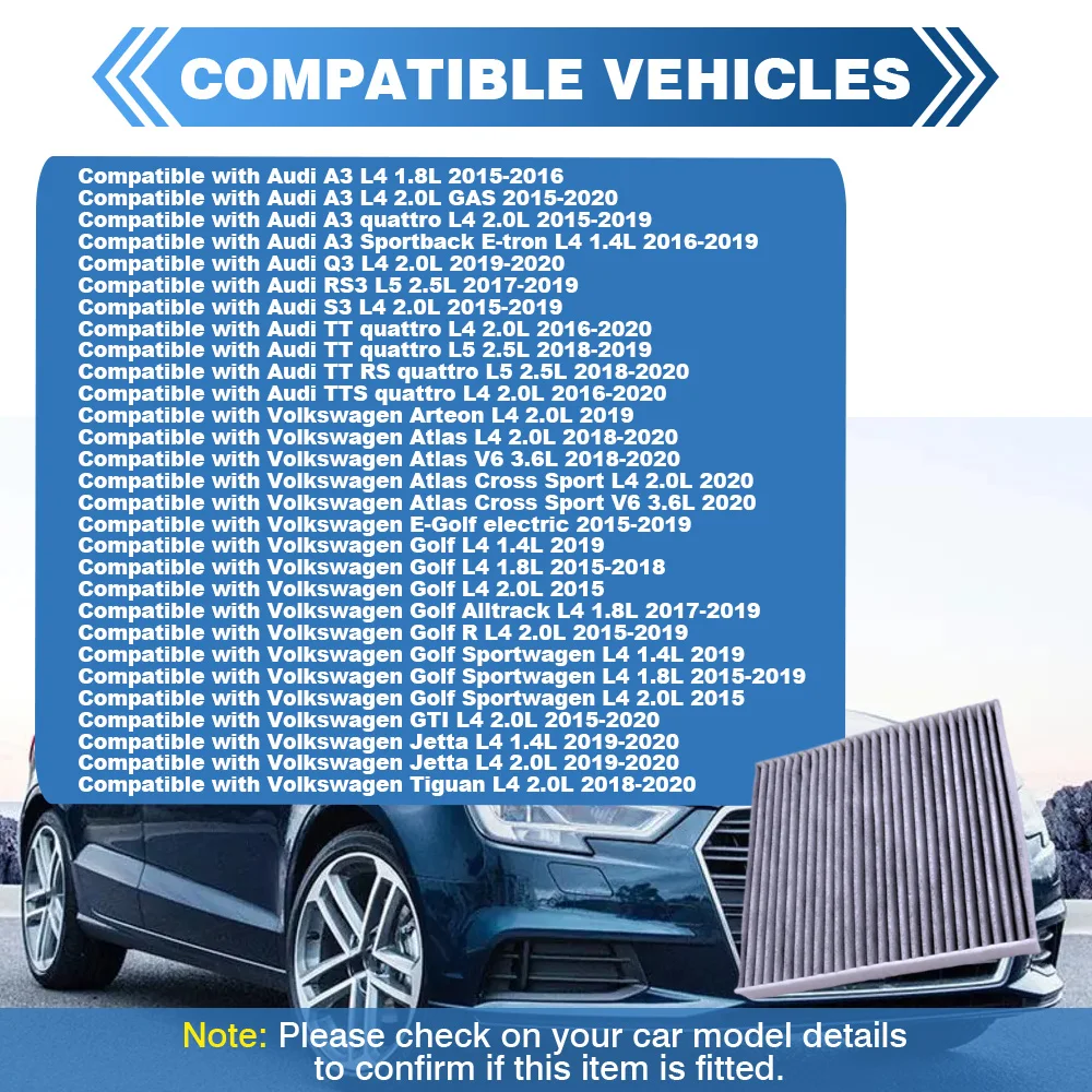 

Для Audi A3 Q3 RS3 S3 Volkswagen Arteon Atlas Golf Jetta Tiguan автомобильный салонный воздушный фильтр Q0EXODY4MA 5Q0819653 5Q0819644M