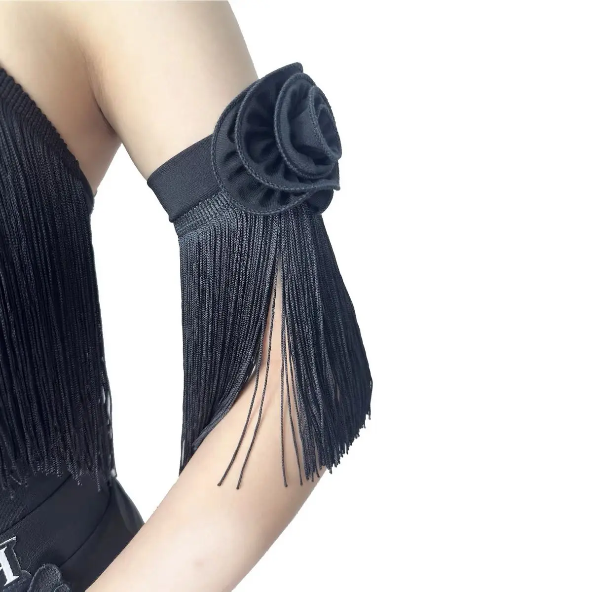 Latin Dance Women 3D Rose Tassel Armband Salsa Competition Stage Fringe Arm Cuff Ballroom Costume Decor Accessory Arm Sleeves