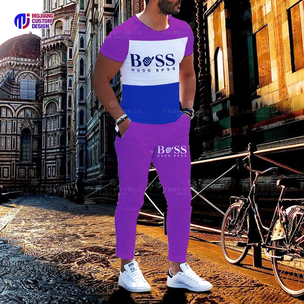 Men's Short Sleeve T-Shirt Loose O Neck Fashion Top Set 3D Printing Brand Series Youth Casual Harajuku Loose Top Trousers