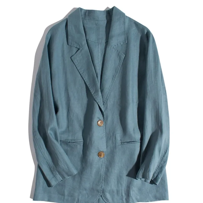 بدلة كتان نسائية Jaet كاجوال طويلة Sve عتيقة شعور راقي لربيع الخريف متعددة الاستخدامات من القطن والكتان قمة عصرية #2