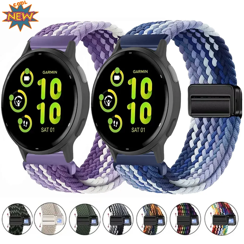 20 mm 22 mm geflochtene Nylonbänder für Garmin Forerunner 55 165 965 255 265 Vivomove Trend/Active 6/Venu 3/2 magnetisches Armband