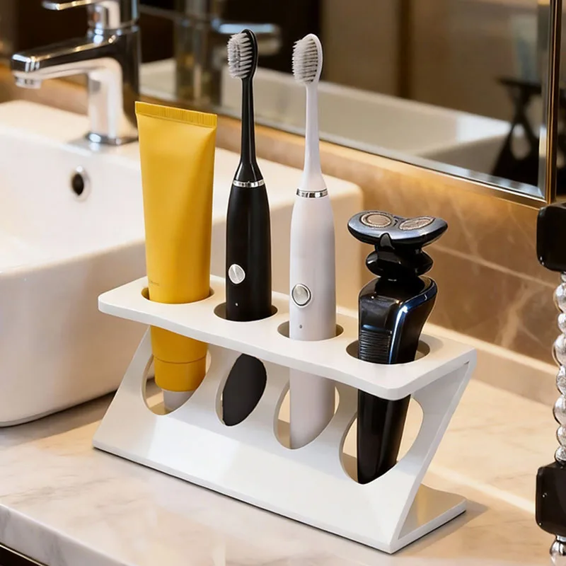 Toothbrush Holder Stand for Bathroom: Ventilated Organizer with Slots for Electric Toothbrushes, Toothpaste, Razors & Small Comb