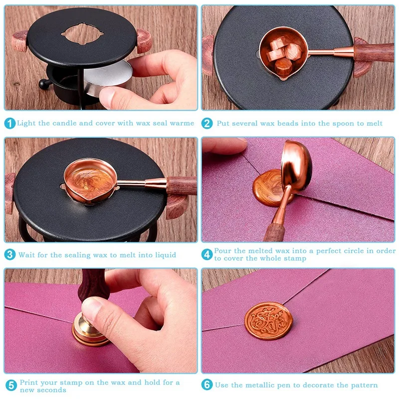 Wax Bead Set, With Sealing Wax Heater, Wax Melting Spoon,4 Pieces Of Tea Candles,Wax Sealing Set For Gifts, Wax Seals