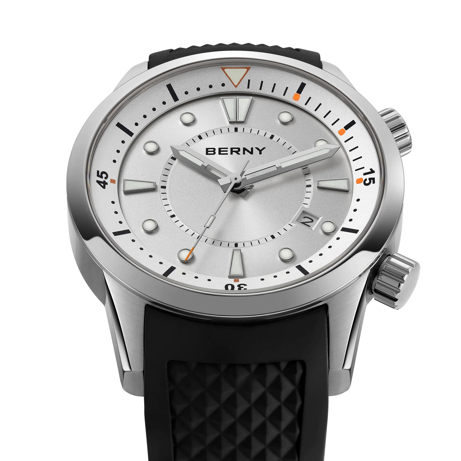 BERNY Automatic Diver Men Watch 200M Waterproof Miyota 8215 Sappire AR Coated Silicone Sports Swim Wristwatch Men's Diver Watch