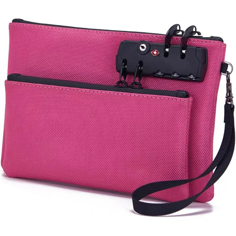 Waterproof Double Layer Combination Lock Document Bag Portable Handle File Pouch for Passport Bank Card and Important Papers