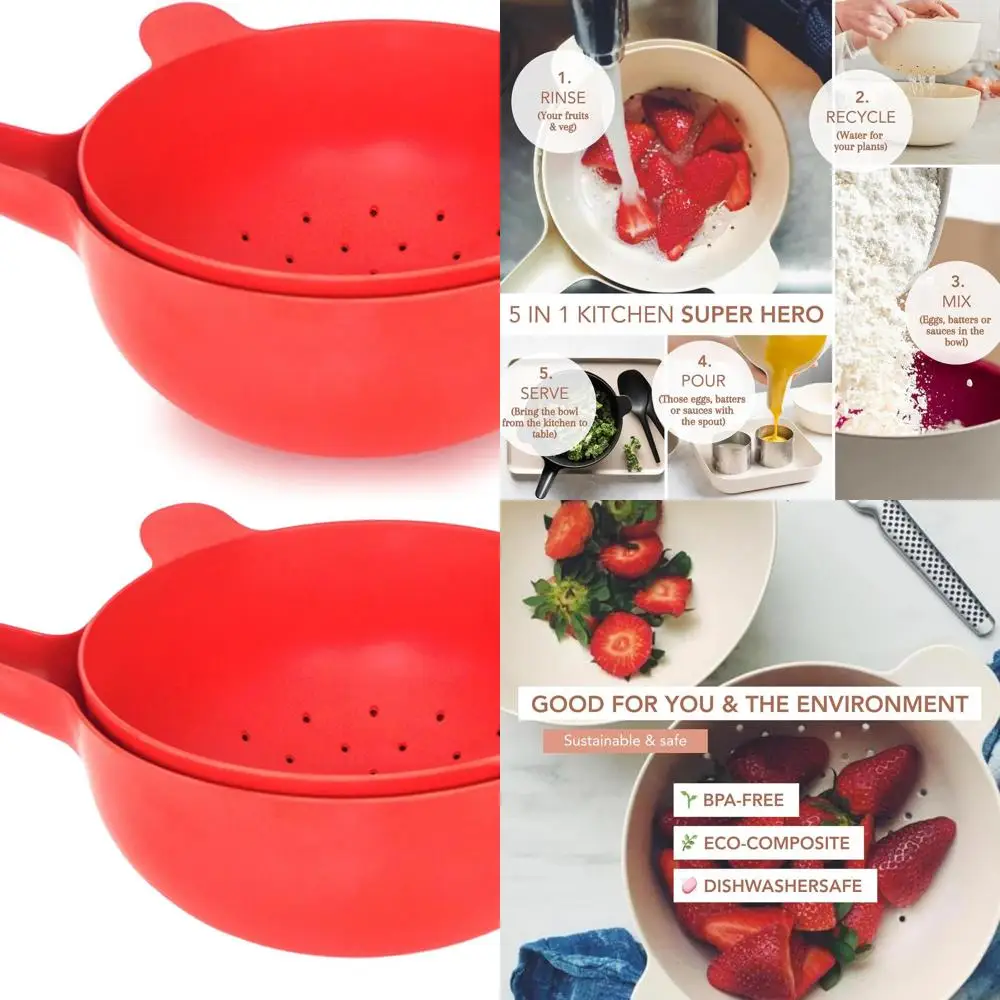 

Экологичная чаша для смешивания и дуршлаг, 135 унций, не содержащая бисфенола А, для использования на кухне — вложенность, можно мыть в посудомоечной машине