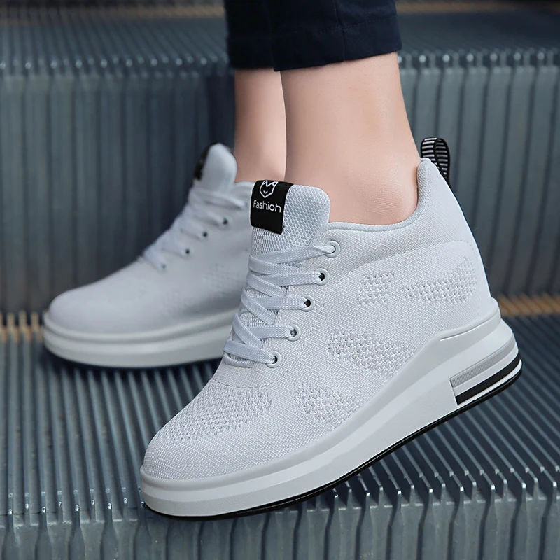 

Summer Height Increasing Casual Shoes Women Trainers Knitted Breathable Platform Sneakers Woman White Simple Women's Sport Shoes